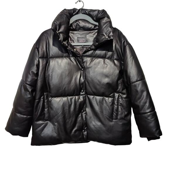 Avec les Filles With the Girls Sz XL Black Faux Leather Puffer Coat Oversized - Picture 1 of 8